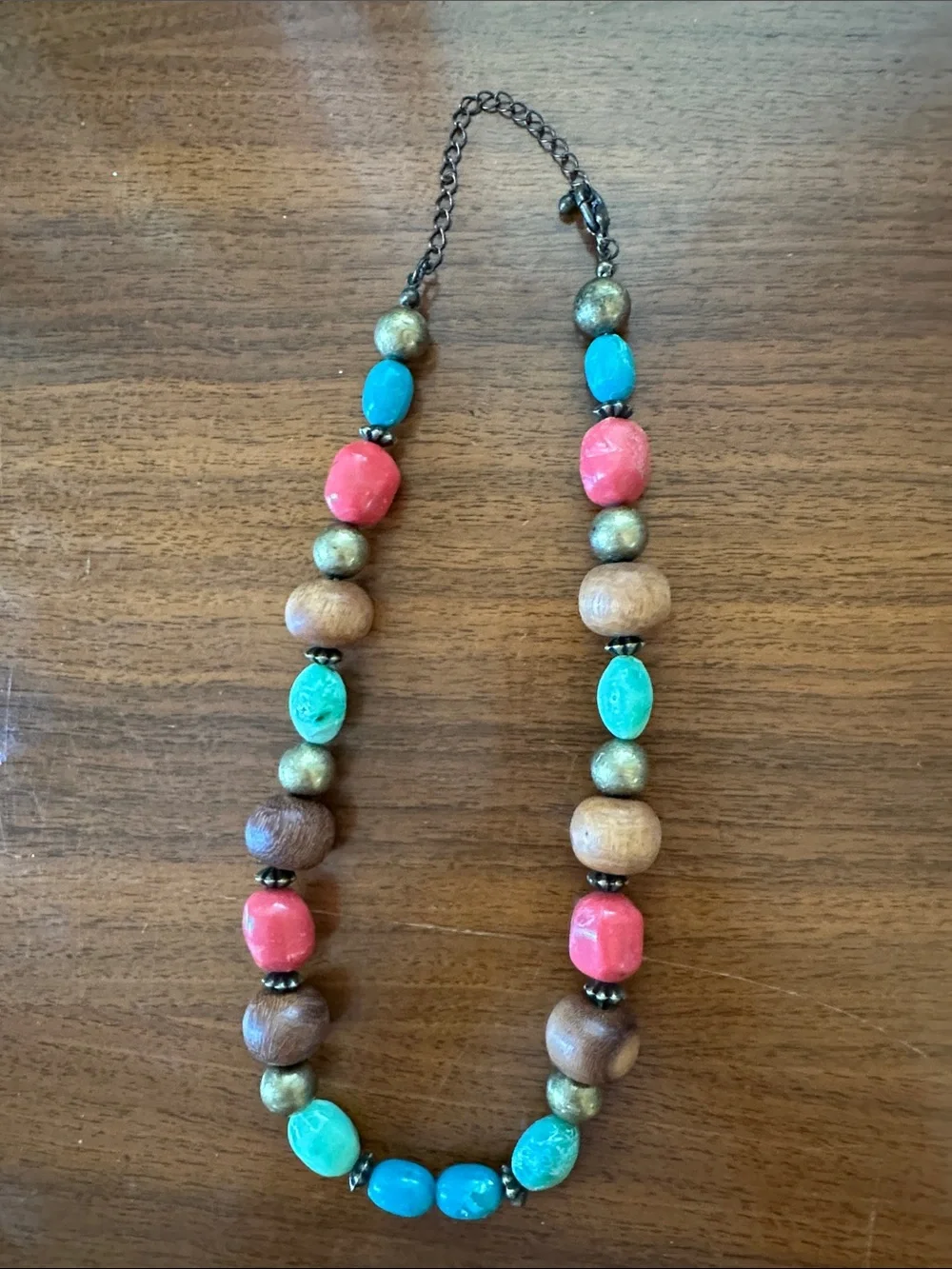 Multicolor Beaded Statement Necklace - Green, Turquoise & Coral